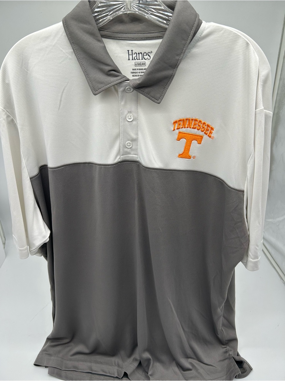 Hanes Tennessee Embroidered Two-Tone Polo Shirt - Gray/White XL